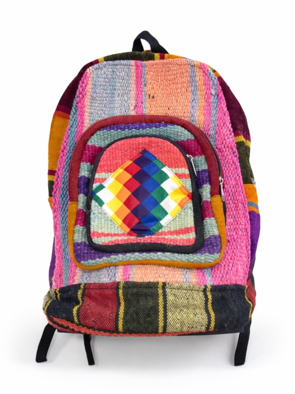 Woven Multi-Colour Striped Backpack Front Pocket - Wiphala Made in Andes SA